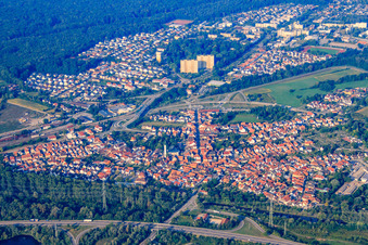 City overview from the southeast in Wörth am Rhein in the state Rhineland-Palatinate, Germany