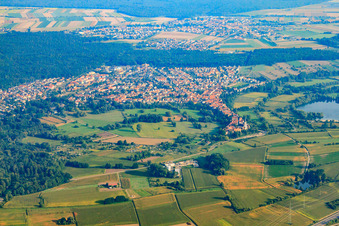 City overview from the south in Jockgrim in the state Rhineland-Palatinate, Germany