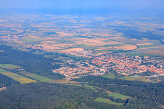 Aerial photograpy of City overview from the southeast in Kandel in the state Rhineland-Palatinate, Germany