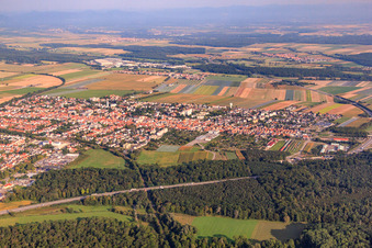 City overview from the southeast in Kandel in the state Rhineland-Palatinate, Germany from above