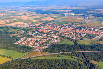 City overview from the southeast in Kandel in the state Rhineland-Palatinate, Germany out of the air