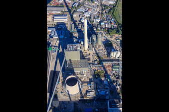 Rhine port steam power plant Karlsruhe of EnBW Energie Baden-Württemberg AG in the district Daxlanden in Karlsruhe in the state Baden-Wuerttemberg, Germany from above