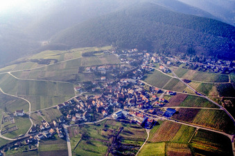 Aerial photograpy of From the north in the district Gleishorbach in Gleiszellen-Gleishorbach in the state Rhineland-Palatinate, Germany