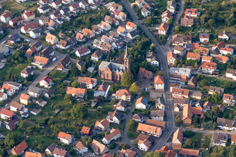 Aerial view of Church building of Bonifatius in Schoellbronn in the state Baden-Wurttemberg, Germany