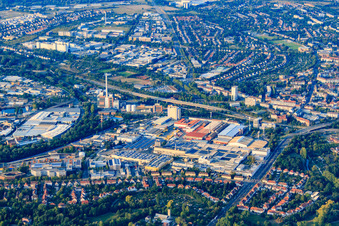 Aerial view of Industrial area Grünwinkel with Michelin Reifenwerke AG & Co. KGaA in the district Grünwinkel in Karlsruhe in the state Baden-Wuerttemberg, Germany