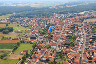 Aerial view of Paraglider over Luitpoldstrasse in Hatzenbühl in the state Rhineland-Palatinate, Germany