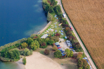 Windsurfers at the Johanneswiese outdoor pool in Jockgrim in the state Rhineland-Palatinate, Germany