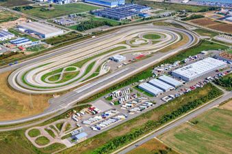 Aerial view of Daimler Truck EVZ in the Oberwald industrial area in Wörth am Rhein in the state Rhineland-Palatinate, Germany