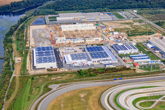 Bird's eye view of Construction site for MEG Wörth am Rhein GmbH in the Oberwald industrial area in Wörth am Rhein in the state Rhineland-Palatinate, Germany