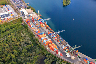 Container port with CONTARGO at the Wörth State Port in the district Maximiliansau in Wörth am Rhein in the state Rhineland-Palatinate, Germany
