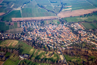 Overview of the town from the south in the district Billigheim in Billigheim-Ingenheim in the state Rhineland-Palatinate, Germany