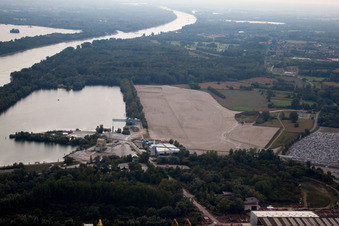 Aerial view of New Rhine harbor in Lauterbourg in the state Bas-Rhin, France