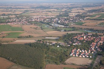Merkwiller-Pechelbronn in the state Bas-Rhin, France seen from a drone