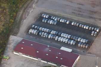Aerial view of Bürstner warehouse in the district Altenstadt in Wissembourg in the state Bas-Rhin, France