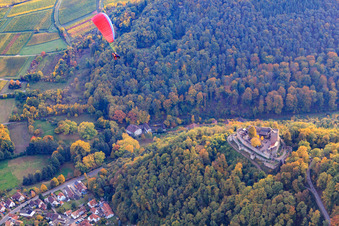 Landeck Castle with paraglider in Klingenmünster in the state Rhineland-Palatinate, Germany