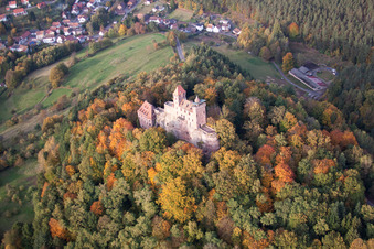 Berwartstein Castle in Erlenbach bei Dahn in the state Rhineland-Palatinate, Germany out of the air