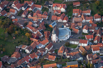 Oblique view of Church of St. Cyriacus in the district Gossersweiler in Gossersweiler-Stein in the state Rhineland-Palatinate, Germany