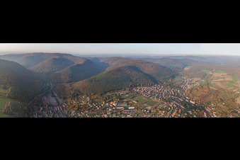Aerial view of Panorama in Niederbronn-les-Bains in the state Bas-Rhin, France