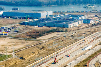 Aerial view of Daimler-Chrysler truck test track in Wörth am Rhein in the state Rhineland-Palatinate, Germany