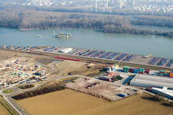 Container port at the Wörth regional port of CONTARGO in Wörth am Rhein in the state Rhineland-Palatinate, Germany