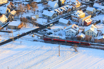 Station Schaidt in winter with snow in the district Schaidt in Wörth am Rhein in the state Rhineland-Palatinate, Germany