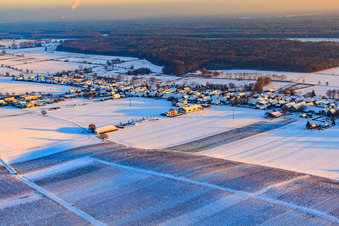 Gräfenberghalle in winter with snow from the northwest in Freckenfeld in the state Rhineland-Palatinate, Germany