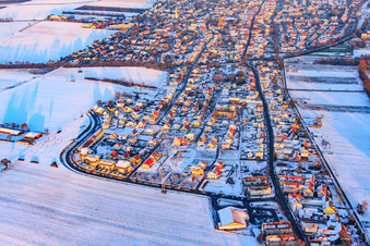 On the high trail in winter with snow in Kandel in the state Rhineland-Palatinate, Germany viewn from the air