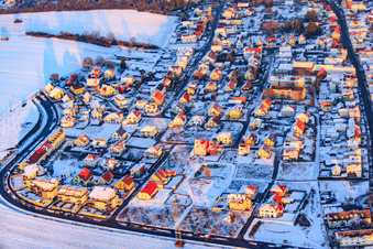 Drone recording of On the high trail in winter with snow in Kandel in the state Rhineland-Palatinate, Germany