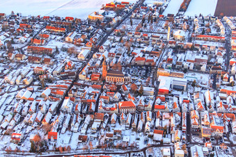 Main road from the south in winter with snow in Kandel in the state Rhineland-Palatinate, Germany