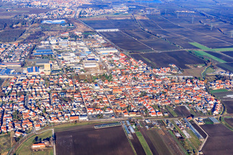 View of the town from the south in Maxdorf in the state Rhineland-Palatinate, Germany