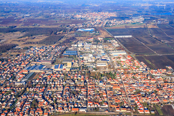 Industrial area Im Horst and Siemenstraße from the south in Maxdorf in the state Rhineland-Palatinate, Germany