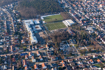 Ensemble of sports grounds of TSG Maxdorf with Waldsporthalle in Maxdorf in the state Rhineland-Palatinate, Germany