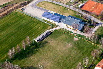 Aerial photograpy of Dierbachhalle and sports fields in Dierbach in the state Rhineland-Palatinate, Germany