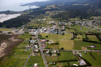 Aerial view of Simon's launch in Coromandel in the state Waikato, New Zealand