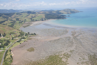 Aerial view of District Te Kouma in Coromandel in the state Waikato, New Zealand