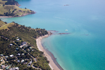Bird's eye view of District Wyuna Bay in Coromandel in the state Waikato, New Zealand