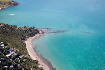 District Wyuna Bay in Coromandel in the state Waikato, New Zealand viewn from the air