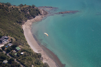 Drone recording of District Wyuna Bay in Coromandel in the state Waikato, New Zealand