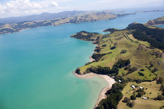 Oblique view of Whanganui Island in the state Waikato, New Zealand