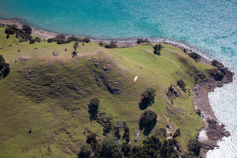 Whanganui Island in the state Waikato, New Zealand from above