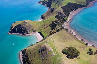 Oblique view of Whanganui Island in the state Waikato, New Zealand
