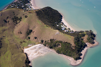 District Wyuna Bay in Coromandel in the state Waikato, New Zealand seen from a drone
