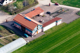Schossberghof in Minfeld in the state Rhineland-Palatinate, Germany from the plane