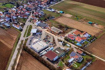 Karlshöhlchen commercial area with Heinz Memmer car dealership in Freckenfeld in the state Rhineland-Palatinate, Germany out of the air