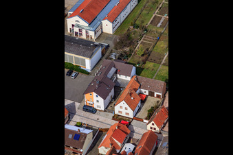 Drone recording of Raiffeisenstr in Minfeld in the state Rhineland-Palatinate, Germany