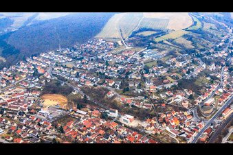 Aerial view of Bachstr in Schonungen in the state Bavaria, Germany