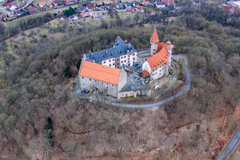Aerial view of Fortress Heldburg in Heldburg in the state Thuringia, Germany