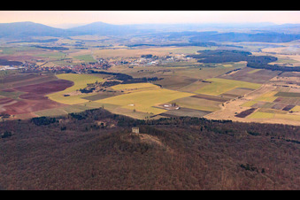 Aerial view of Remains of the walls of the former castle ruins Straufhain in the district Seidingstadt in Straufhain in the state Thuringia, Germany