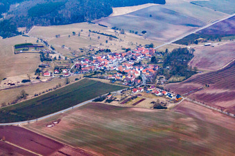 Aerial view of District Seidingstadt in Straufhain in the state Thuringia, Germany
