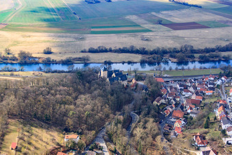 Castle Mainberg in the district Mainberg in Schonungen in the state Bavaria, Germany viewn from the air